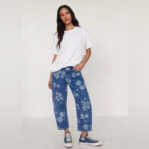 We The Free Good Luck Daisy Blue Floral Slouchy Barrel Jeans - size 32